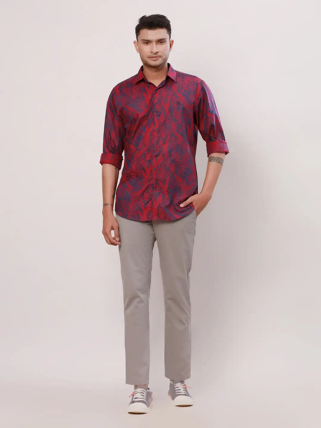 Raymond Men Violet Jacquard Slim Fit Cotton Regular Collar Shirt