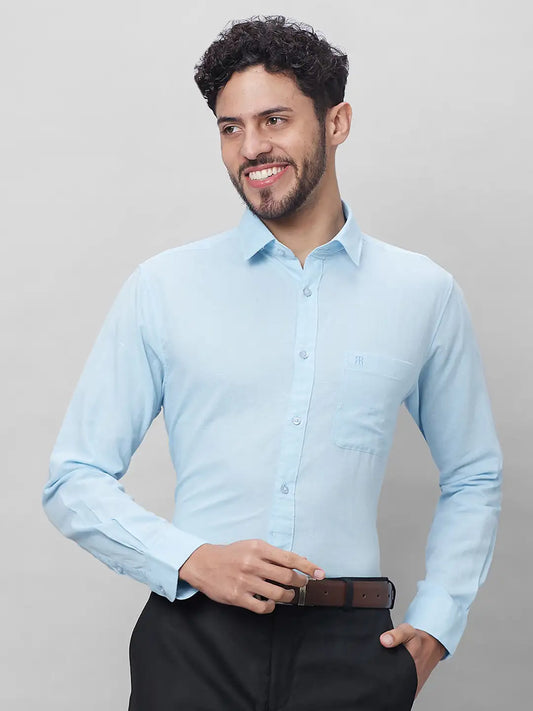 Raymond Men Blue Solid Slim Fit Linen Blend Shirts