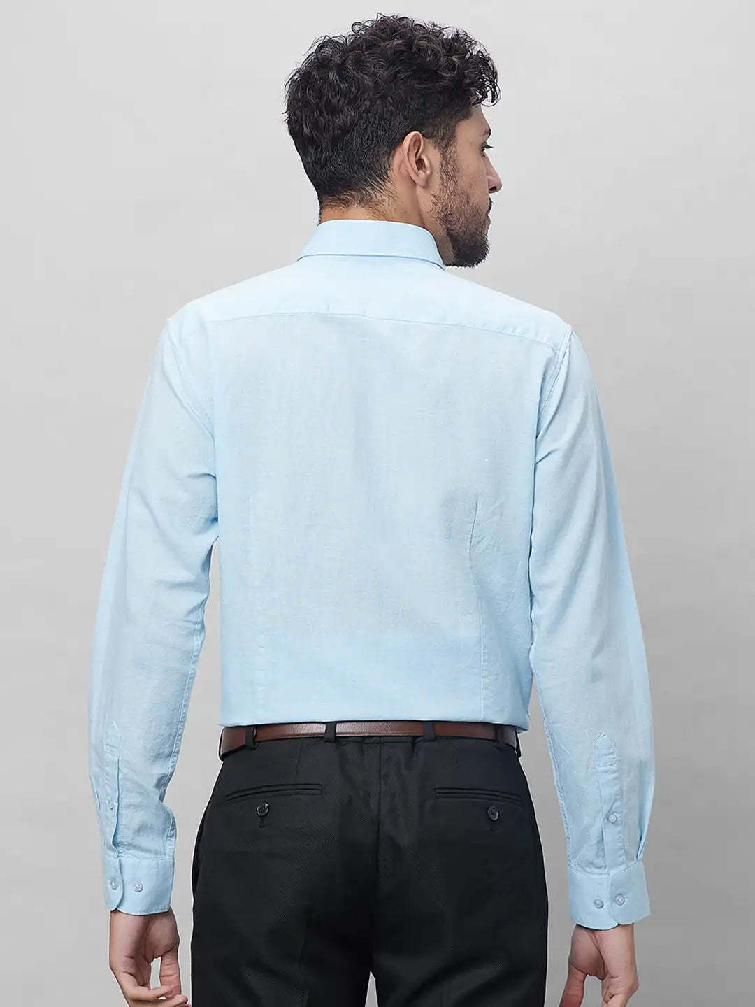 Raymond Men Blue Solid Slim Fit Linen Blend Shirts