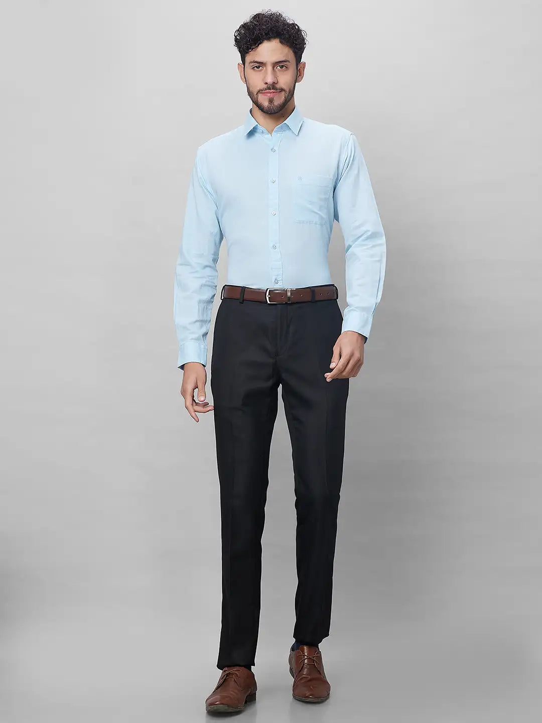 Raymond Men Blue Solid Slim Fit Linen Blend Shirts MyRaymond