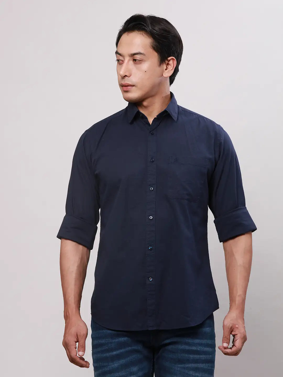 Raymond Men Petrol Slim Fit Solid Cotton Regular Collar Shirts