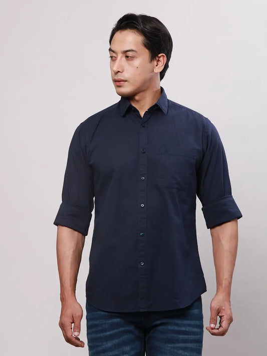 Raymond Men Petrol Slim Fit Solid Cotton Regular Collar Shirts