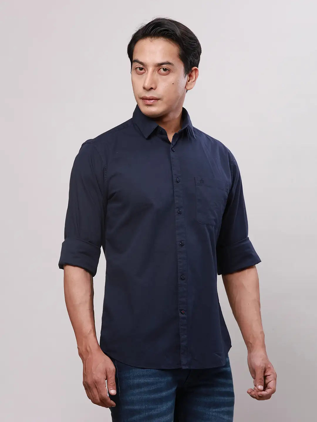 Raymond Men Petrol Slim Fit Solid Cotton Regular Collar Shirts