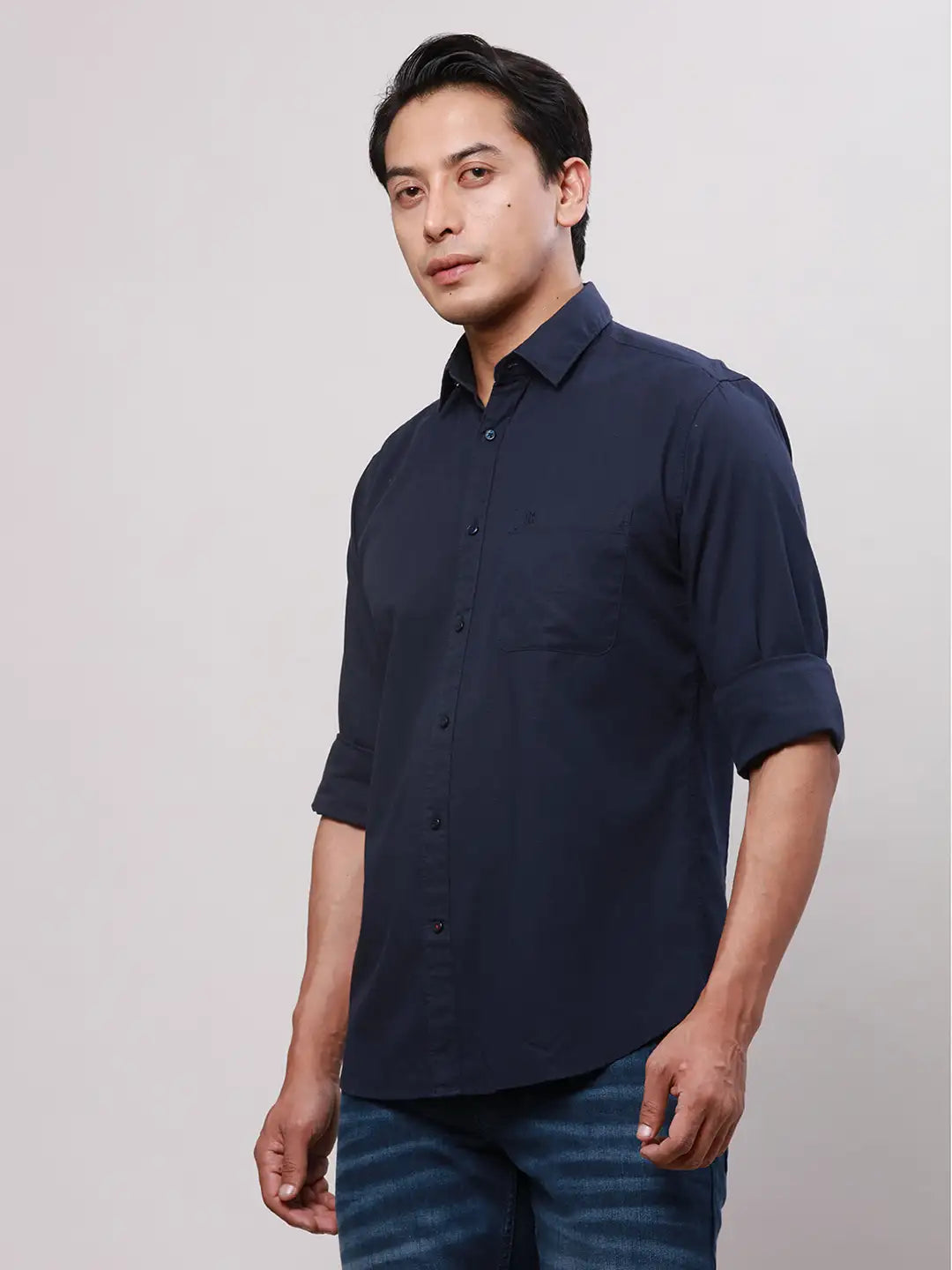 Raymond Men Petrol Slim Fit Solid Cotton Regular Collar Shirts