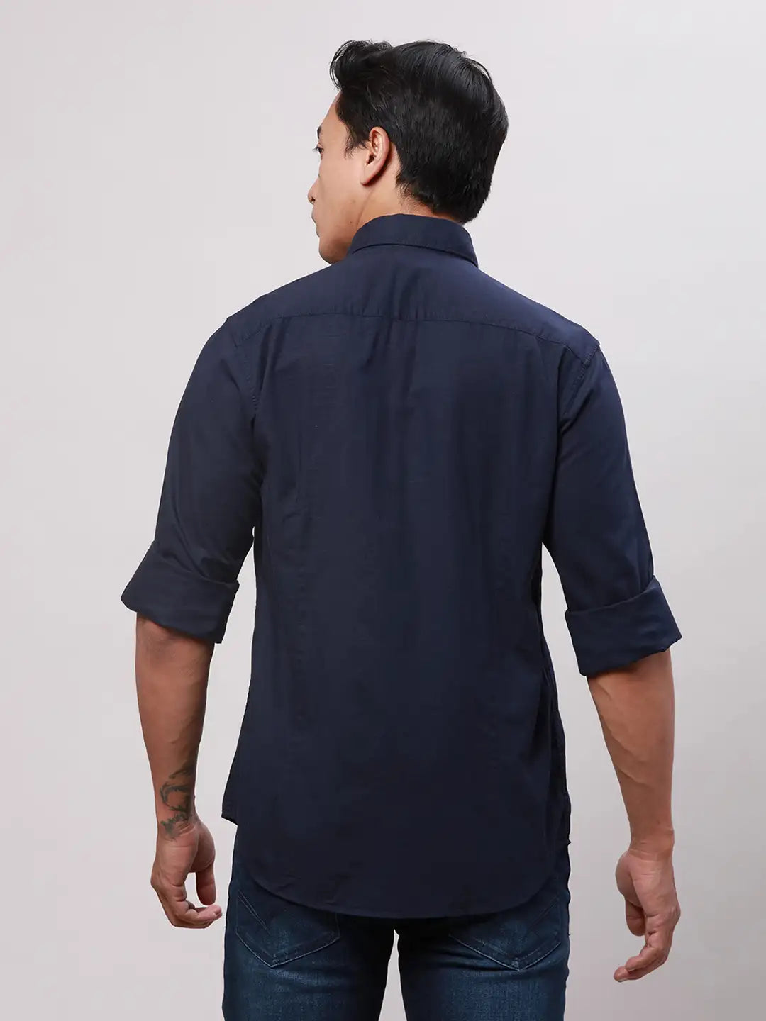 Raymond Men Petrol Slim Fit Solid Cotton Regular Collar Shirts