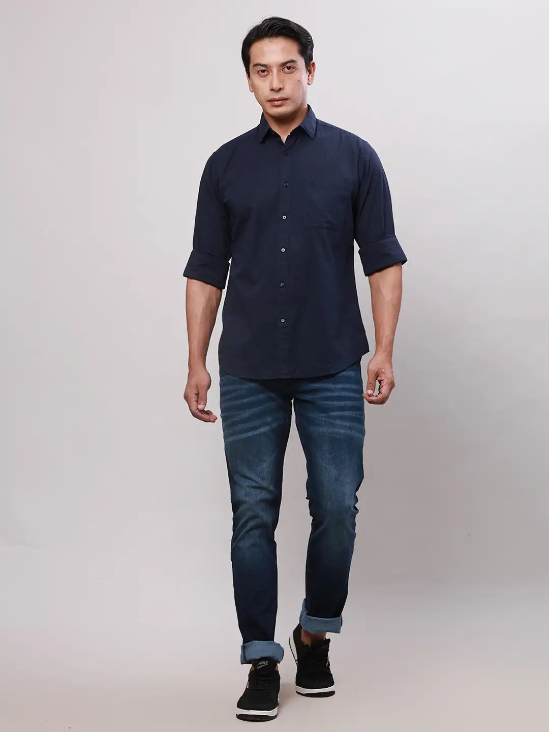 Raymond Men Petrol Slim Fit Solid Cotton Regular Collar Shirts