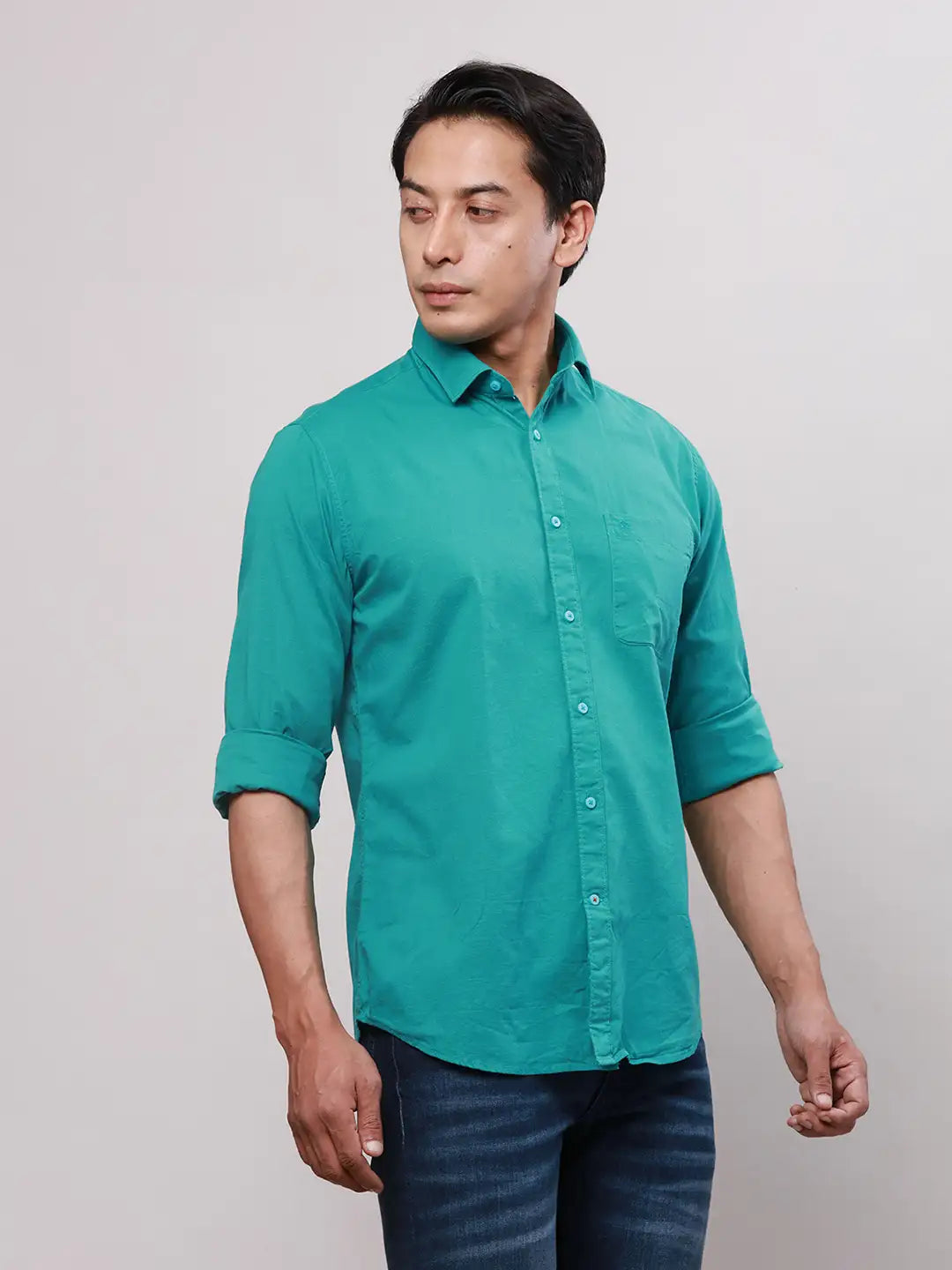 Raymond Men Grey Slim Fit Stripe Cotton Regular Collar Shirts