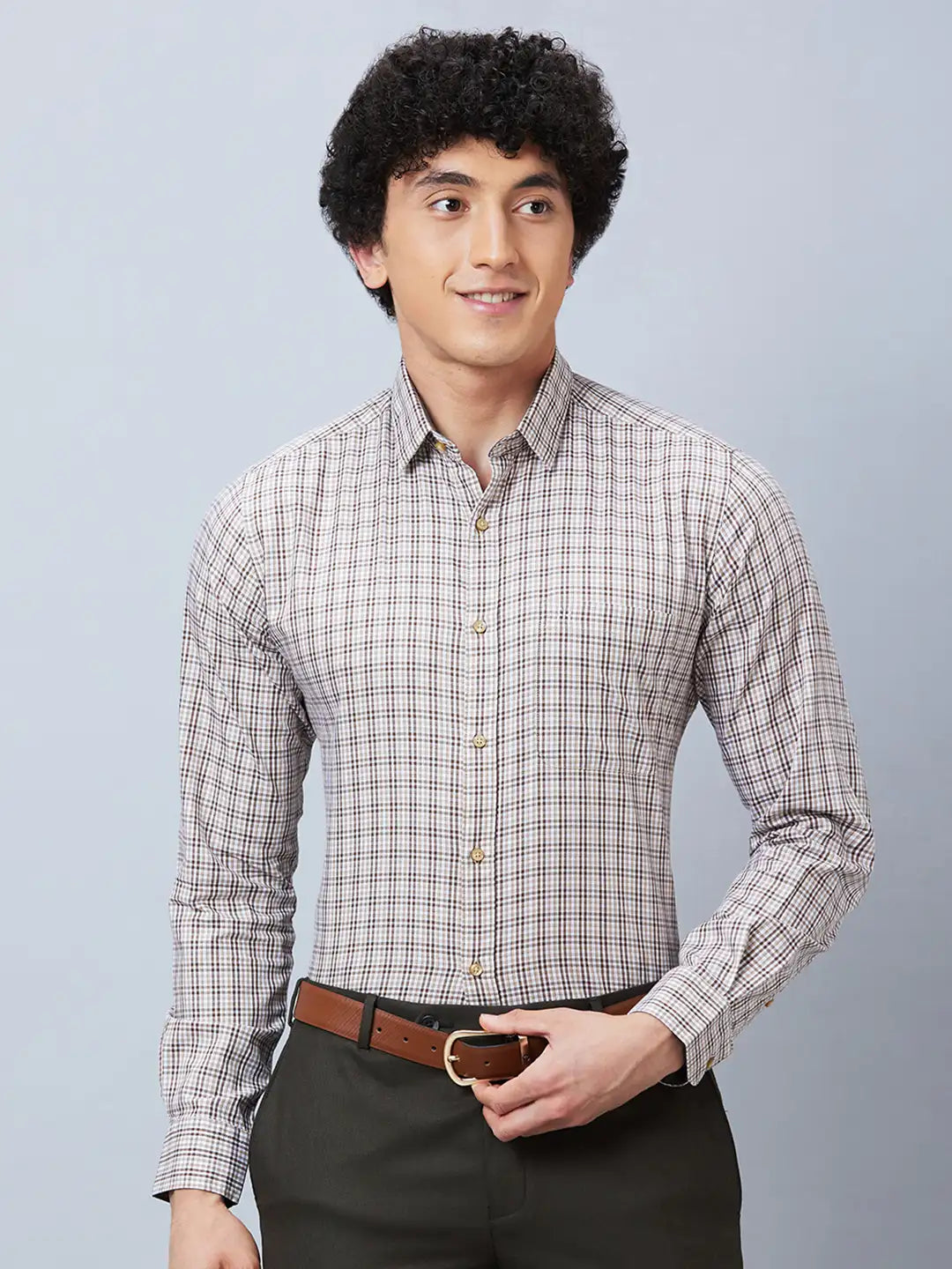 Raymond Men Green Checks Contemporary Fit Cotton Regular Collar Shirt
