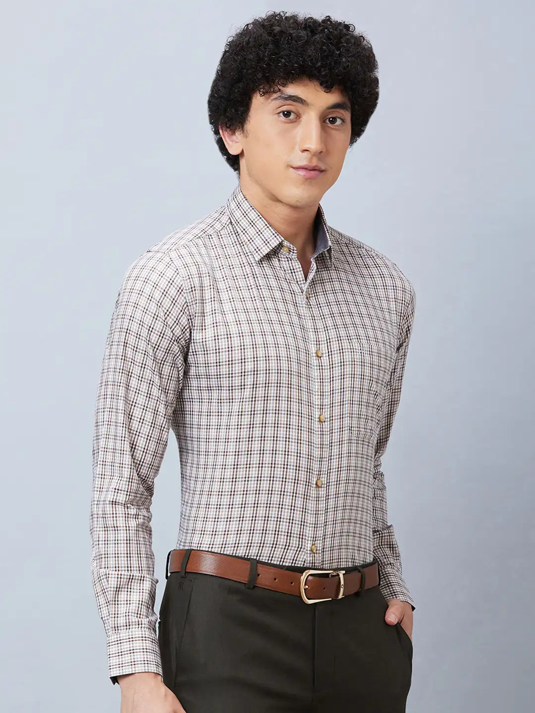 Raymond Men Green Checks Contemporary Fit Cotton Regular Collar Shirt