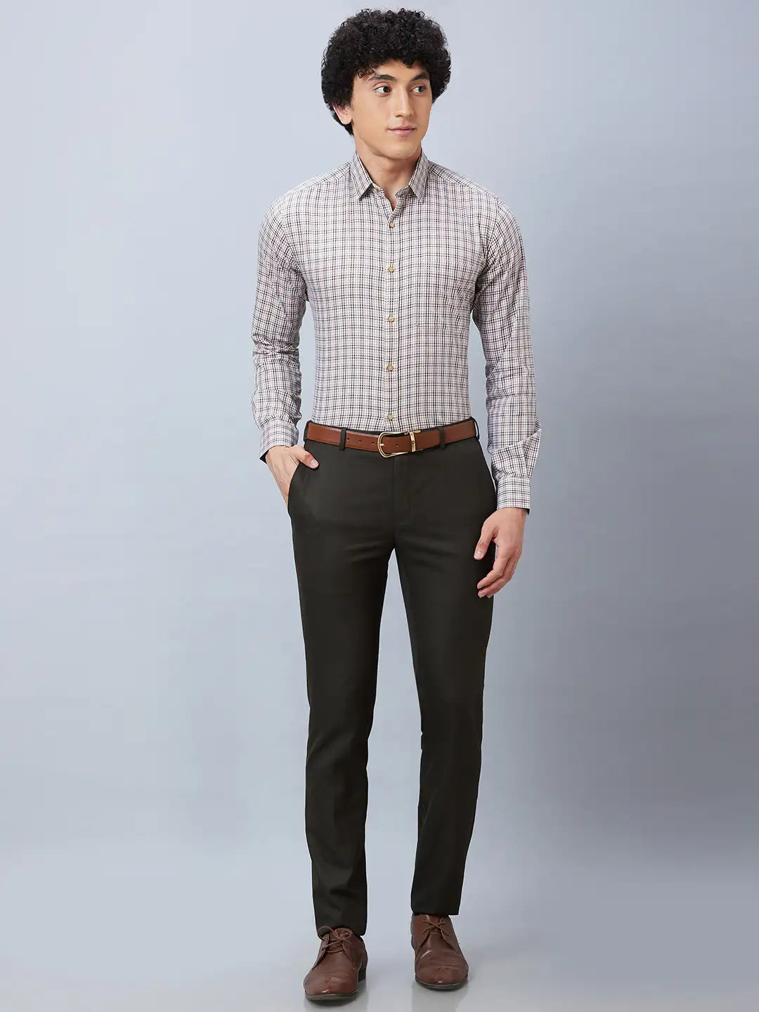 Raymond Men Green Checks Contemporary Fit Cotton Regular Collar Shirt