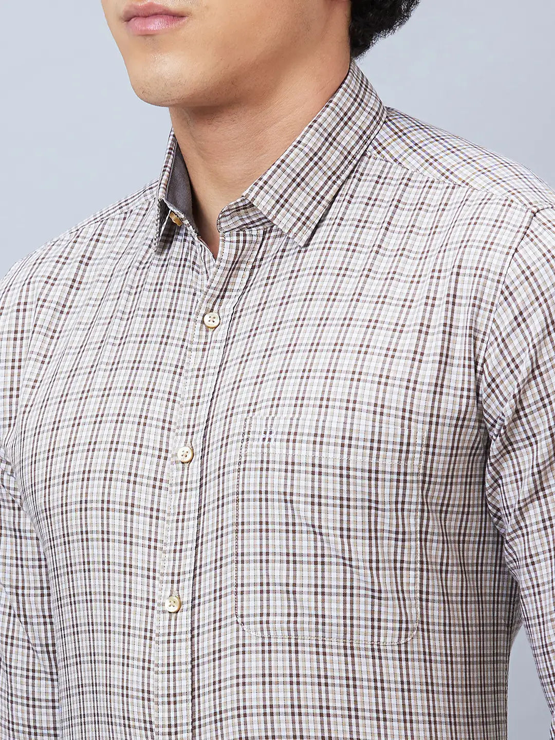 Raymond Men Green Checks Contemporary Fit Cotton Regular Collar Shirt