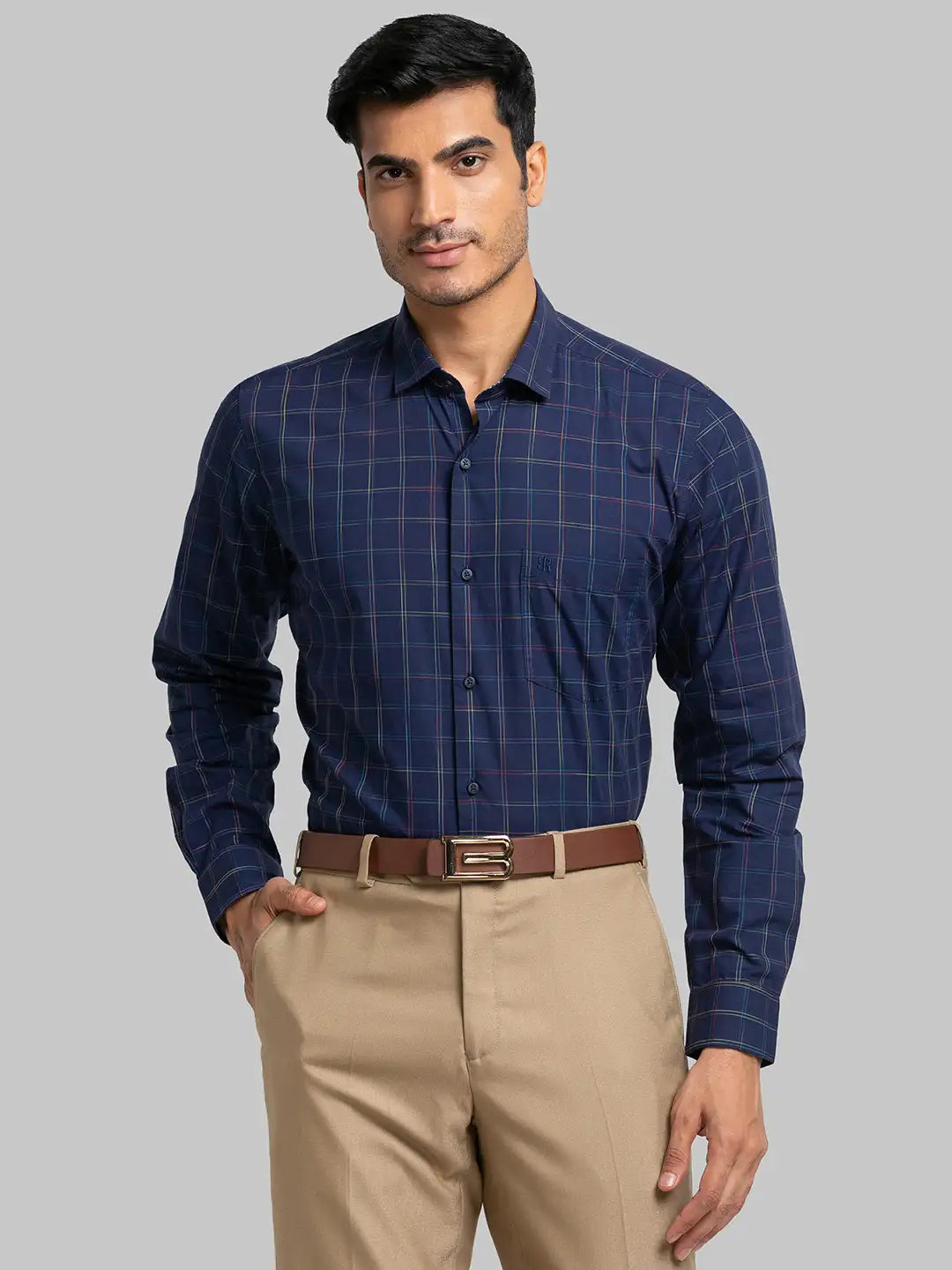 Raymond Men Blue Checks Contemporary Fit Cotton Shirts – MyRaymond