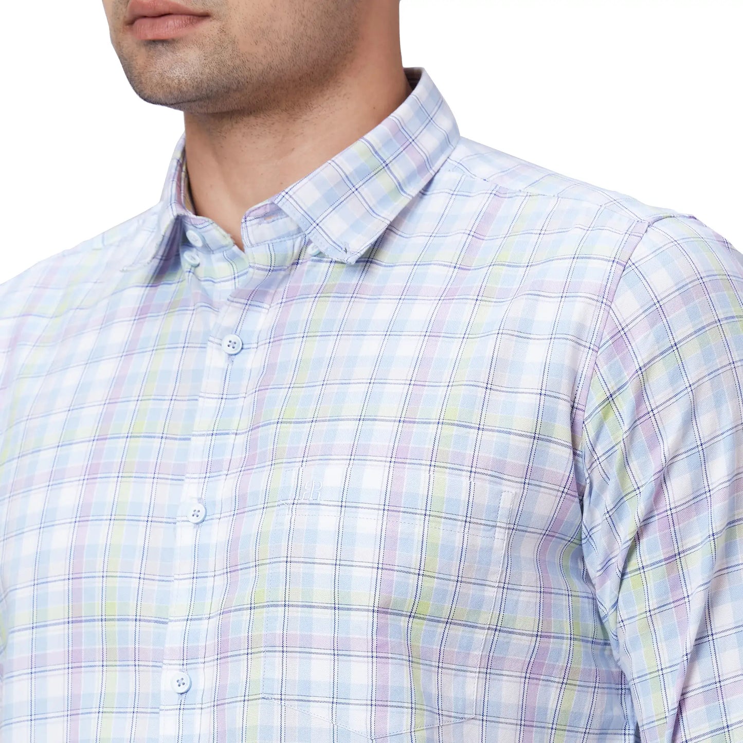 Men Blue Contemporary Fit Checks Cotton Regular Collar Shirts