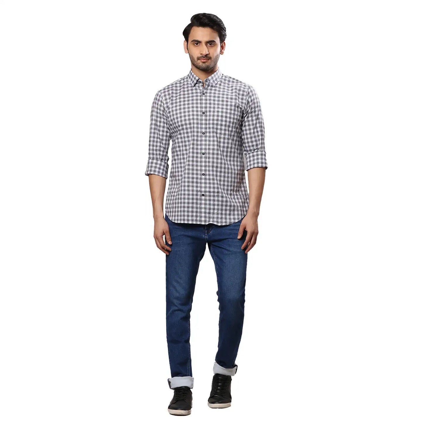 Men Violet Contemporary With Pocket Jacquard Cotton Regular Collar Shirts