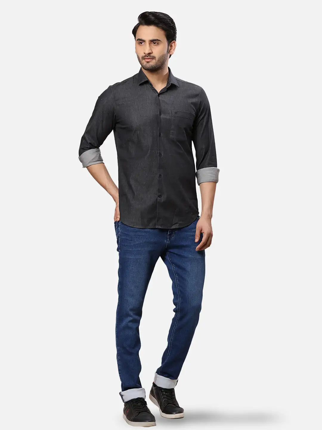Raymond Men Blue Print Contemporary Cotton Shirt