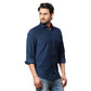 Men Blue Contemporary Fit Stripe Cotton Regular Collar Shirts