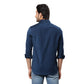 Men Blue Contemporary Fit Stripe Cotton Regular Collar Shirts