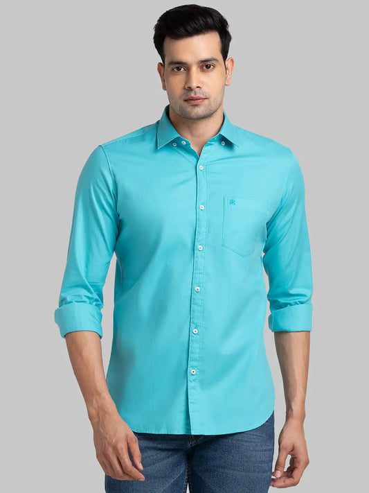 Men Blue Contemporary Print Cotton Blend Shirts