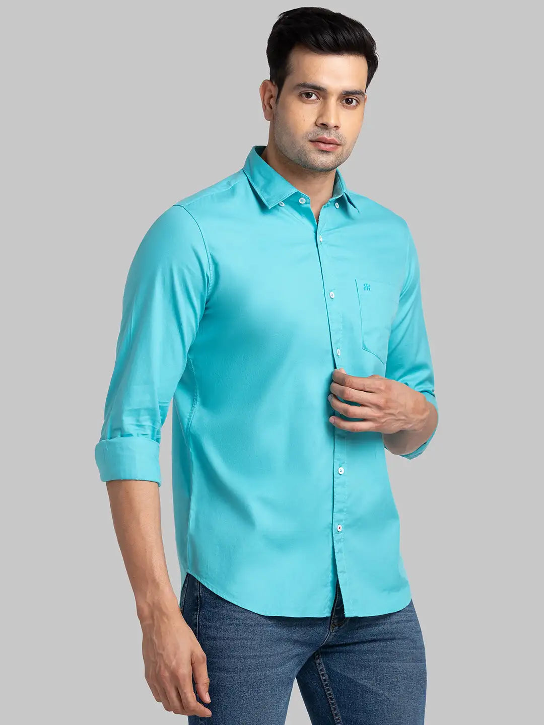 Men Blue Contemporary Print Cotton Blend Shirts