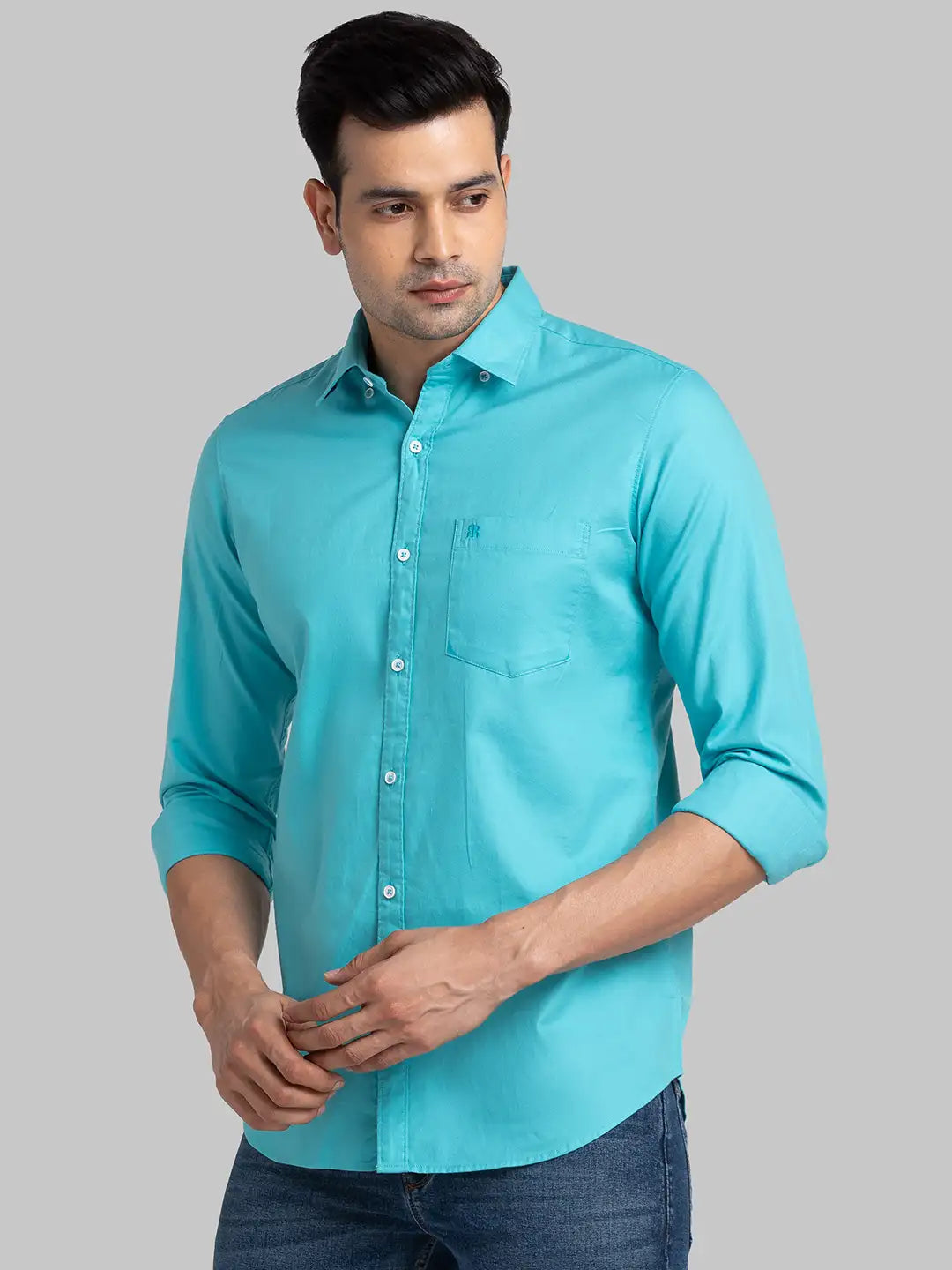 Men Blue Contemporary Print Cotton Blend Shirts