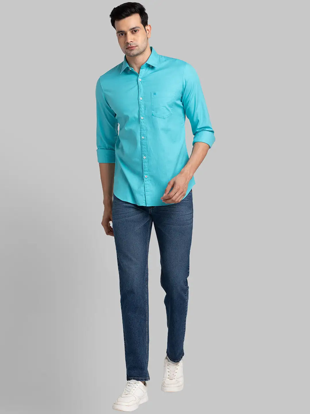 Men Blue Contemporary Print Cotton Blend Shirts