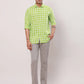 Raymond Men Yellow Checks Contemporary Fit Linen Regular Collar Shirt