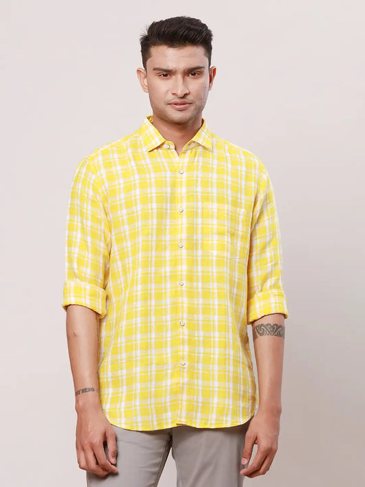 Raymond Men Grey Checks Contemporary Fit Cotton Regular Collar Shirt