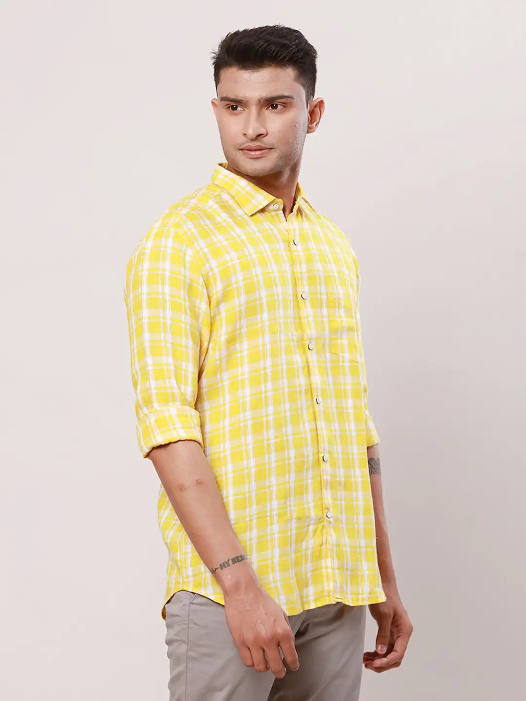 Raymond Men Grey Checks Contemporary Fit Cotton Regular Collar Shirt