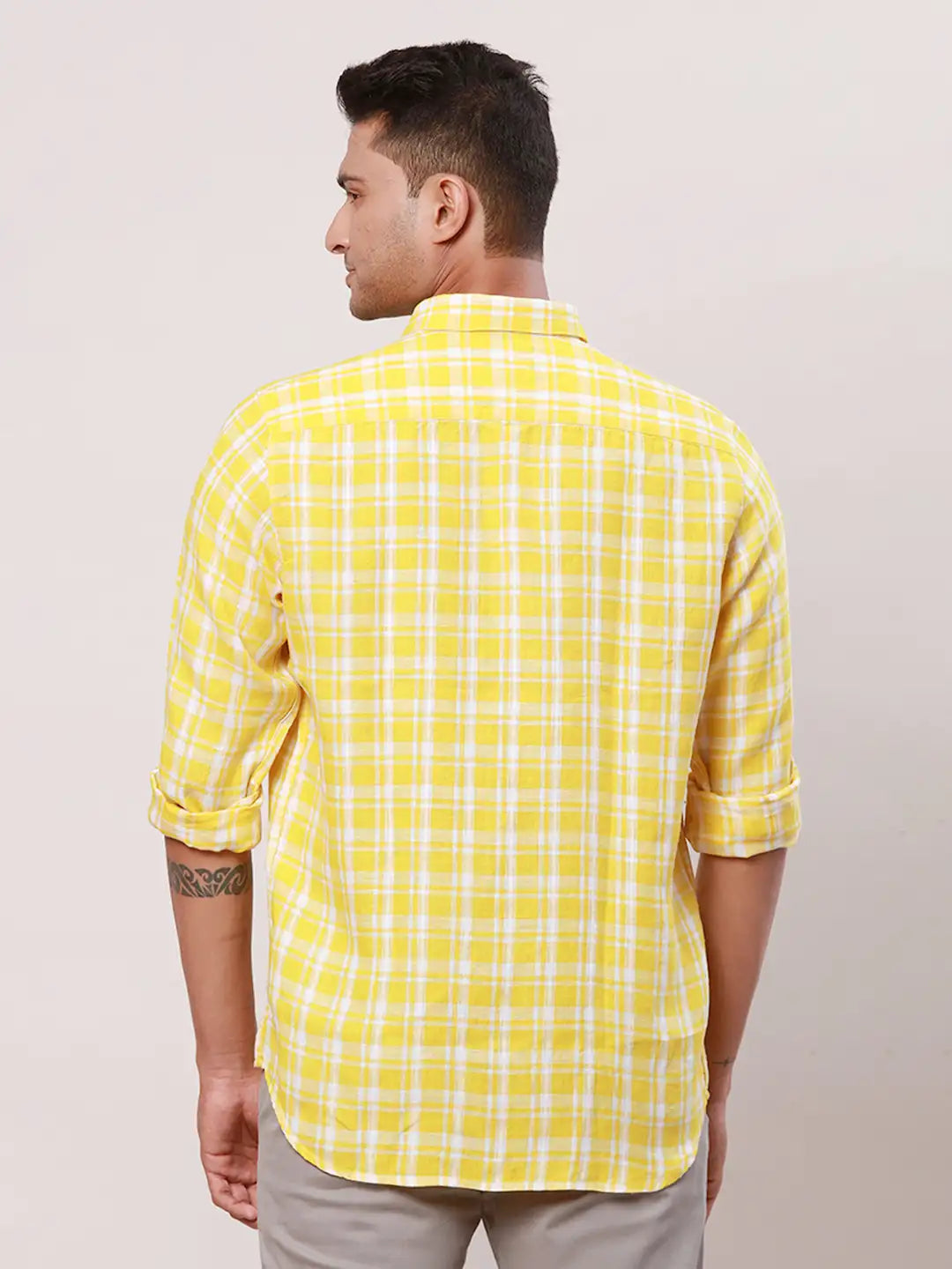 Raymond Men Grey Checks Contemporary Fit Cotton Regular Collar Shirt