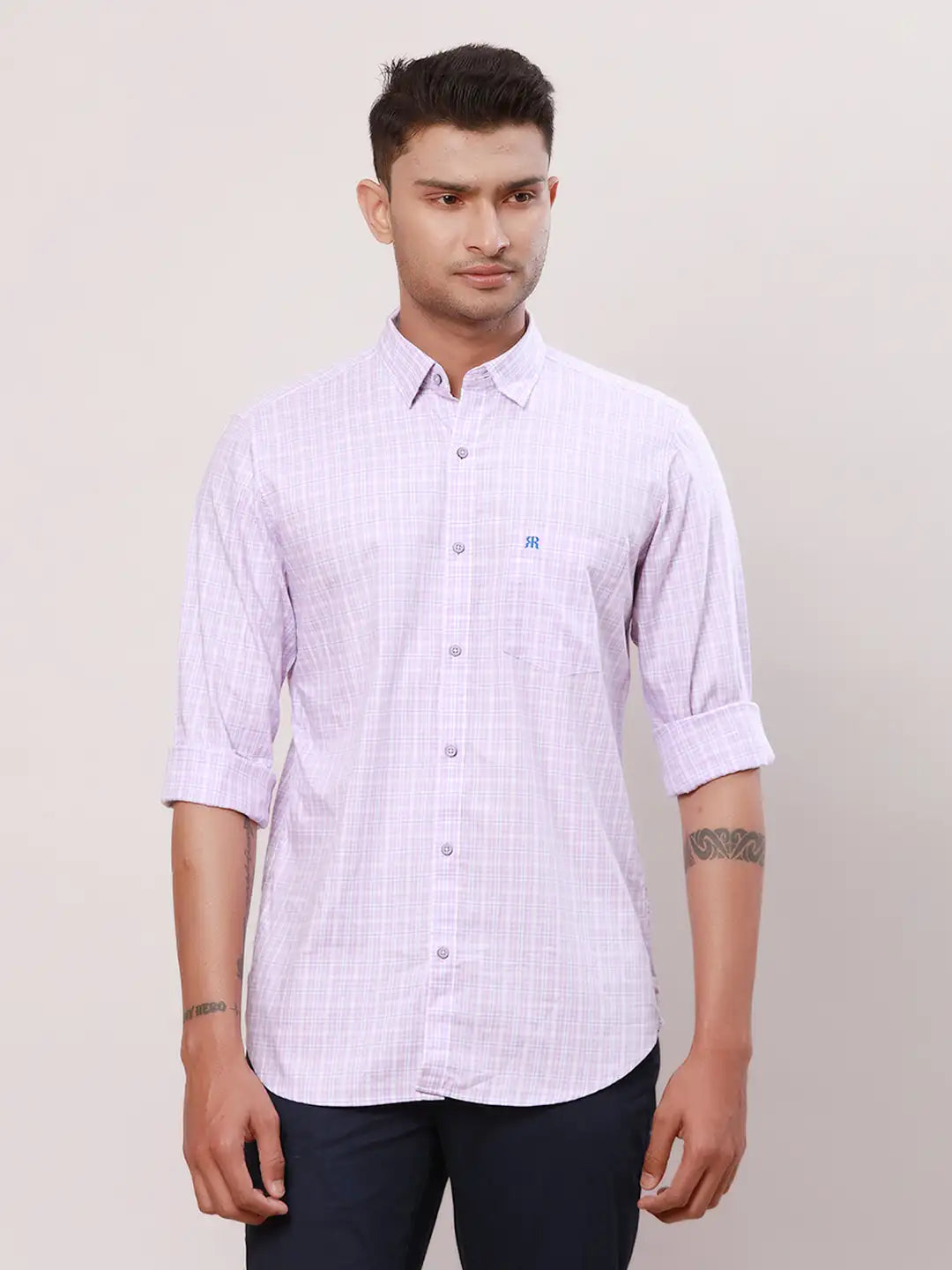 Raymond Men Yellow Checks Contemporary Fit Cotton Regular Collar Shirt