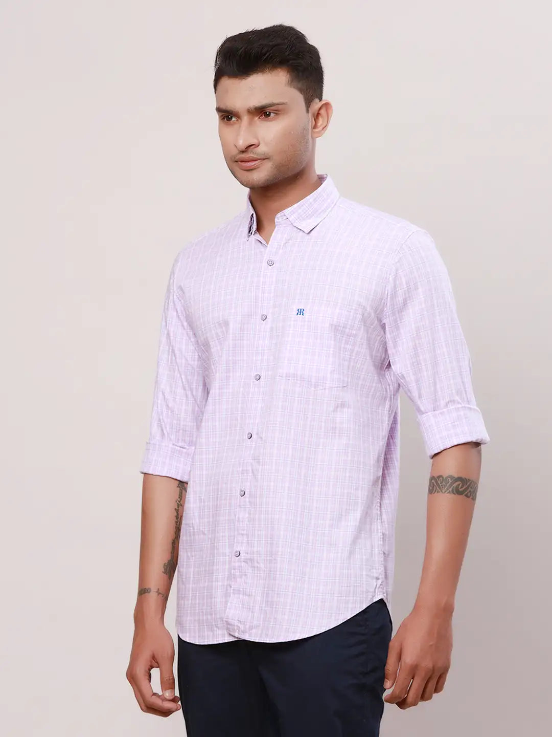 Raymond Men Yellow Checks Contemporary Fit Cotton Regular Collar Shirt