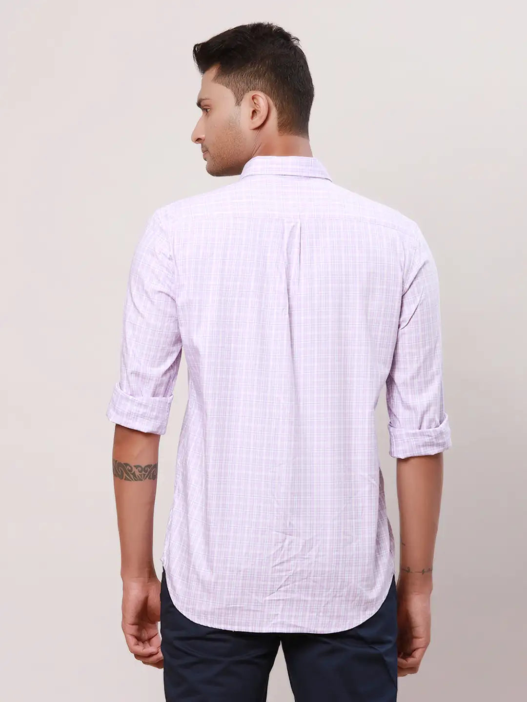 Raymond Men Yellow Checks Contemporary Fit Cotton Regular Collar Shirt