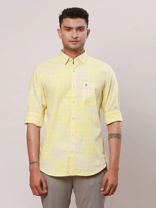 Raymond Men Blue Checks Contemporary Fit Cotton Regular Collar Shirt