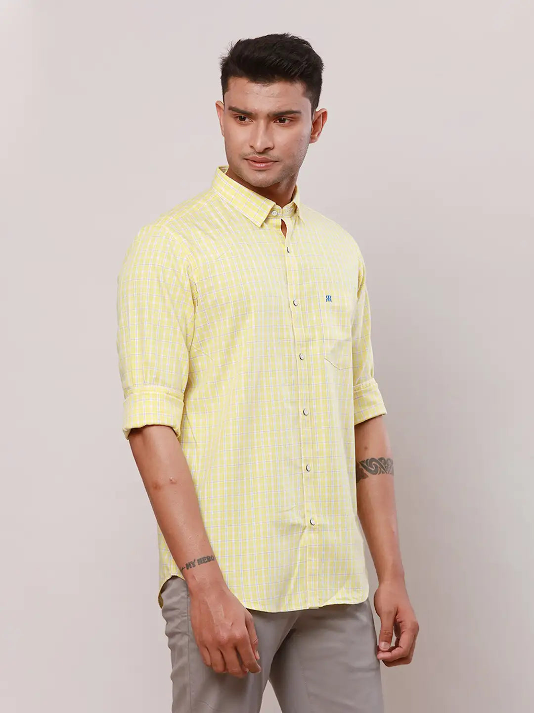 Raymond Men Blue Checks Contemporary Fit Cotton Regular Collar Shirt