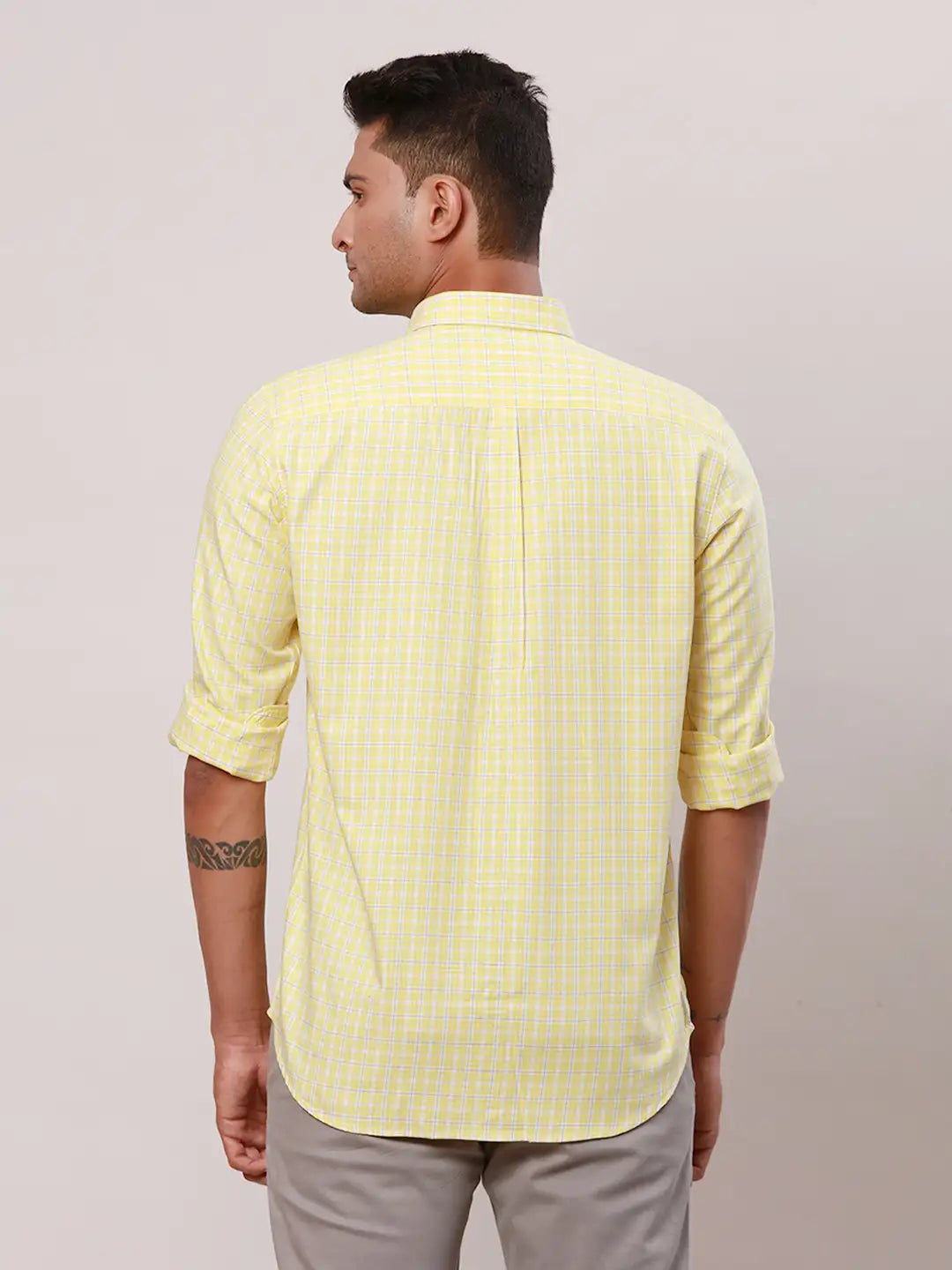 Raymond Men Blue Checks Contemporary Fit Cotton Regular Collar Shirt