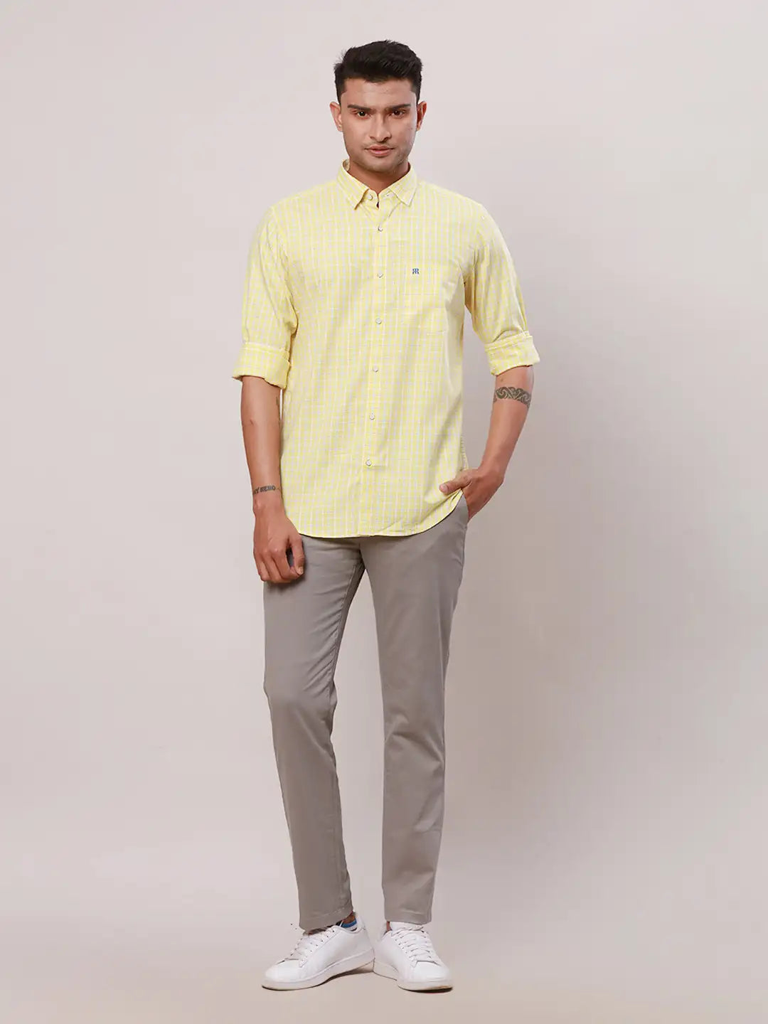 Raymond Men Blue Checks Contemporary Fit Cotton Regular Collar Shirt