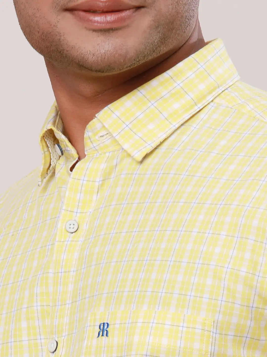 Raymond Men Blue Checks Contemporary Fit Cotton Regular Collar Shirt