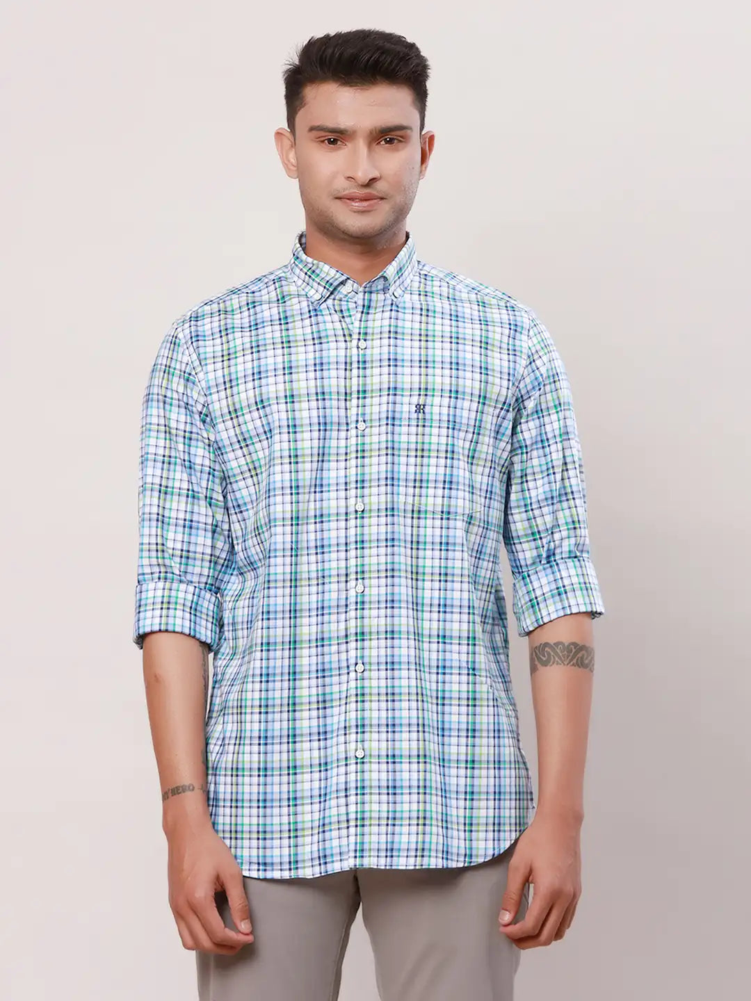 Raymond Men Grey Print Contemporary Fit Cotton Regular Collar Shirt