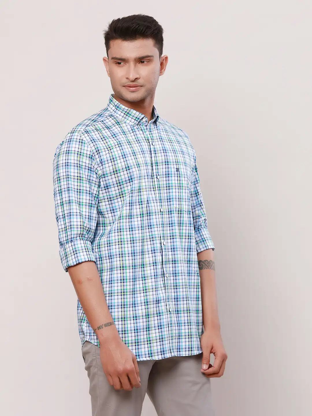 Raymond Men Grey Print Contemporary Fit Cotton Regular Collar Shirt