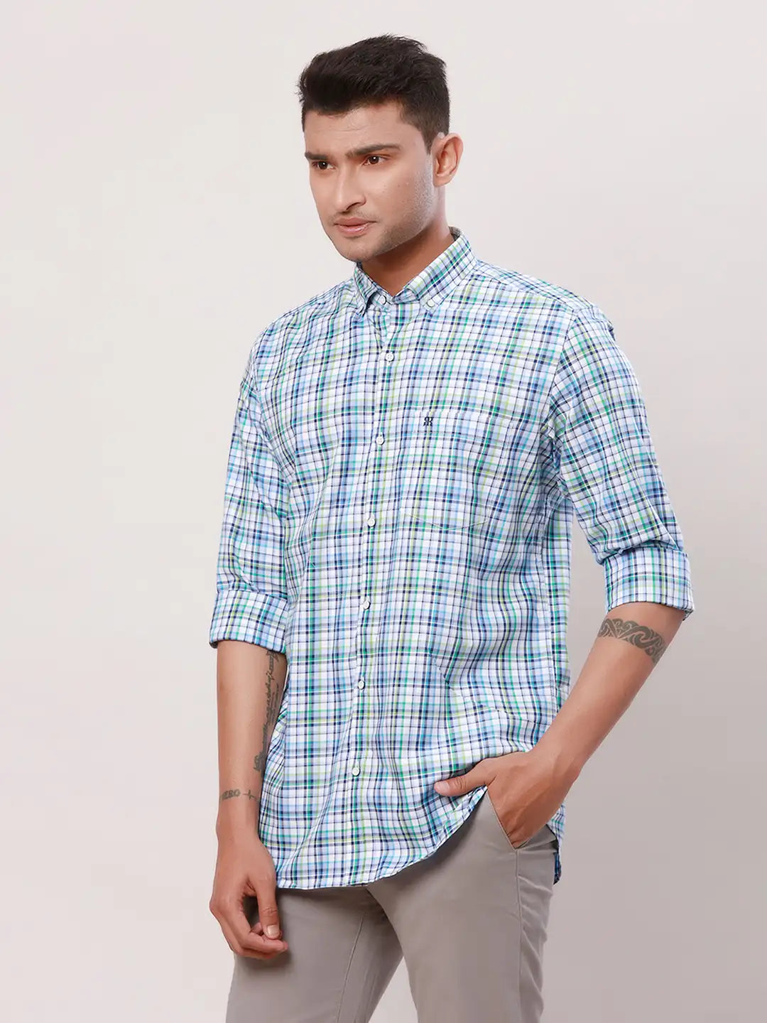 Raymond Men Grey Print Contemporary Fit Cotton Regular Collar Shirt