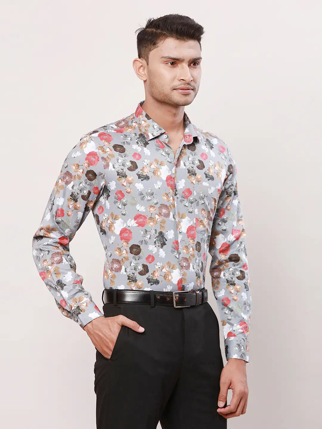 Raymond Men Orange Print Contemporary Fit Cotton Regular Collar Shirt