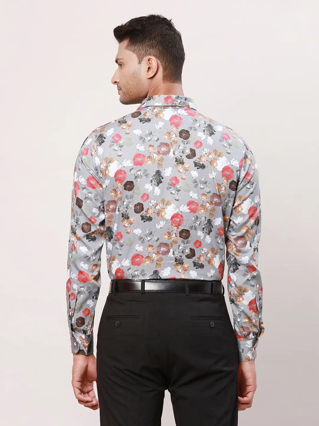 Raymond Men Orange Print Contemporary Fit Cotton Regular Collar Shirt