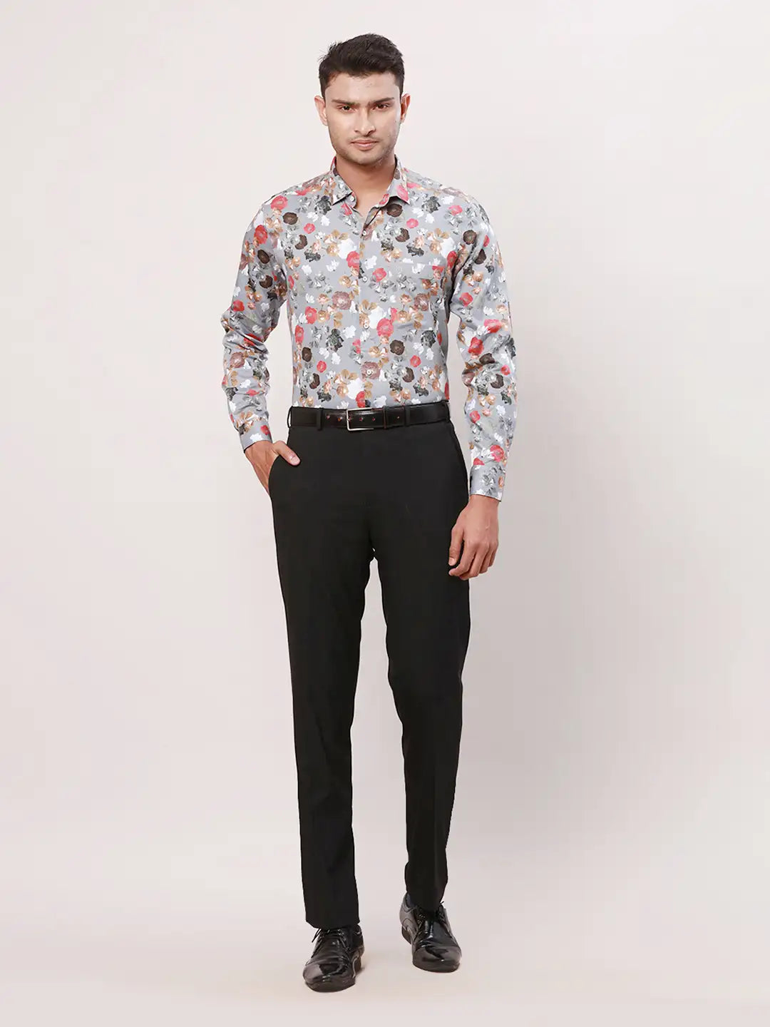 Raymond Men Orange Print Contemporary Fit Cotton Regular Collar Shirt