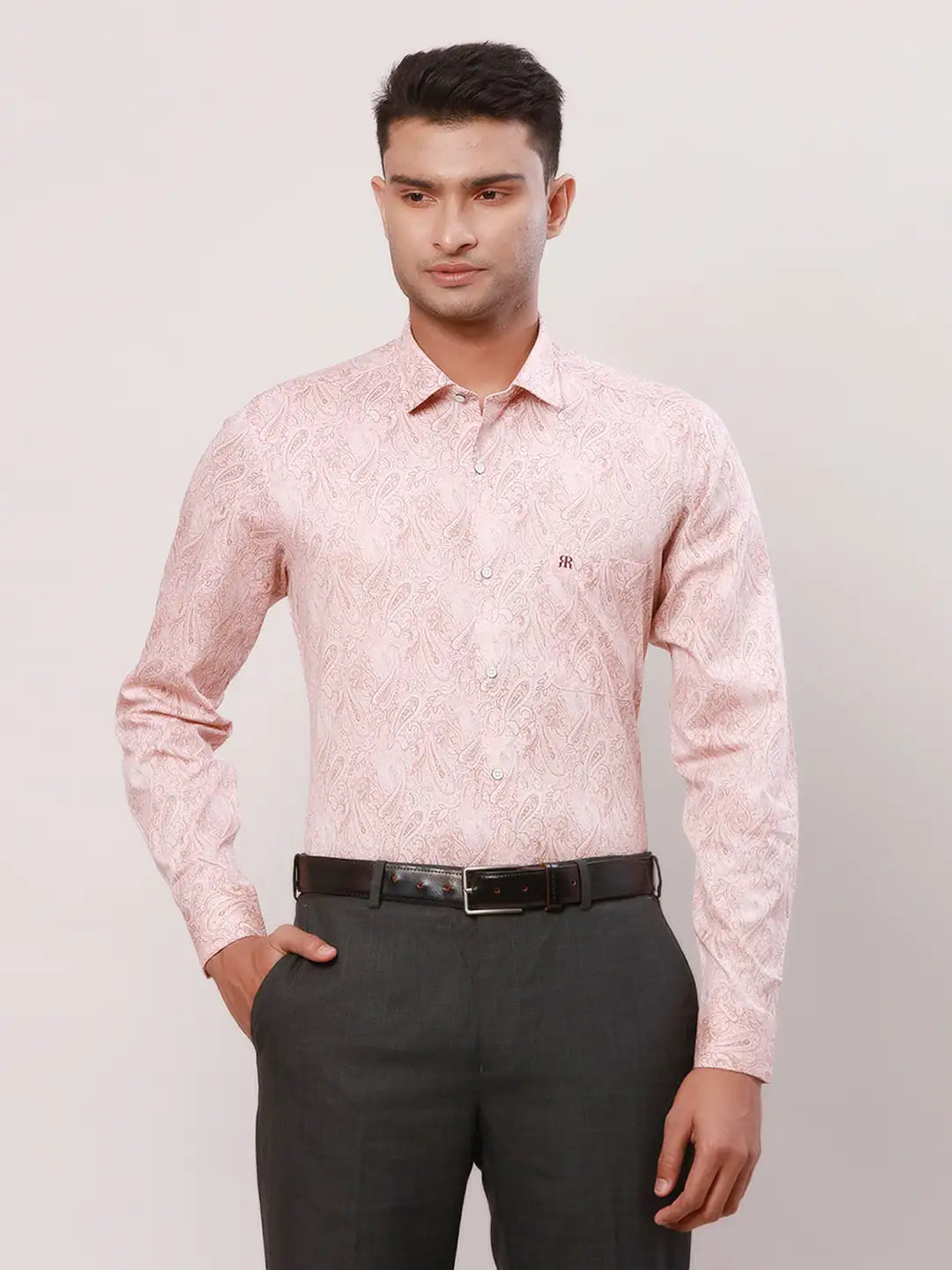Raymond Men Red Stripe Regular Fit Cotton Blend Regular Collar Shirt