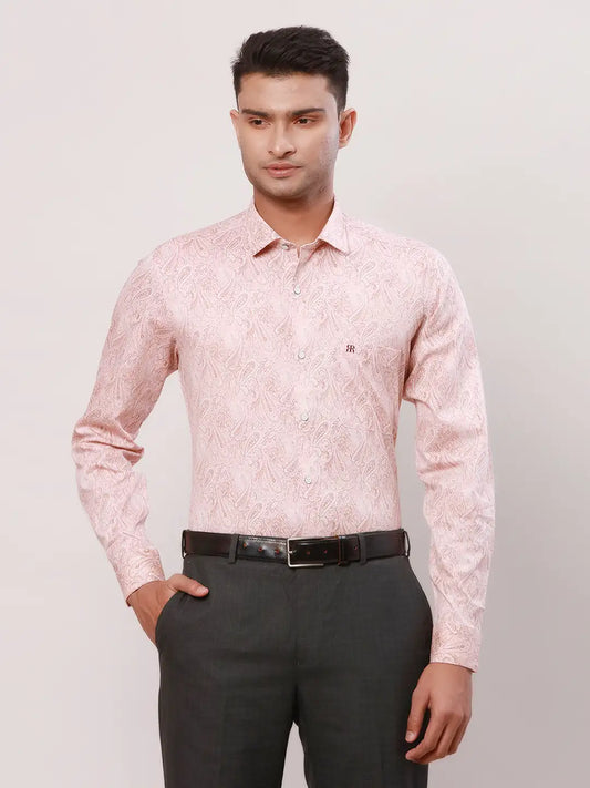 Raymond Men Red Stripe Regular Fit Cotton Blend Regular Collar Shirt