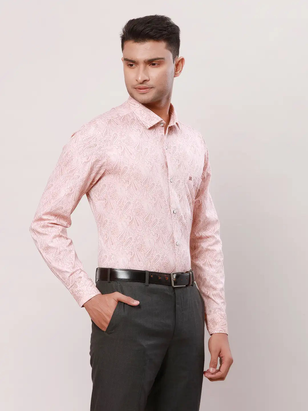 Raymond Men Red Stripe Regular Fit Cotton Blend Regular Collar Shirt