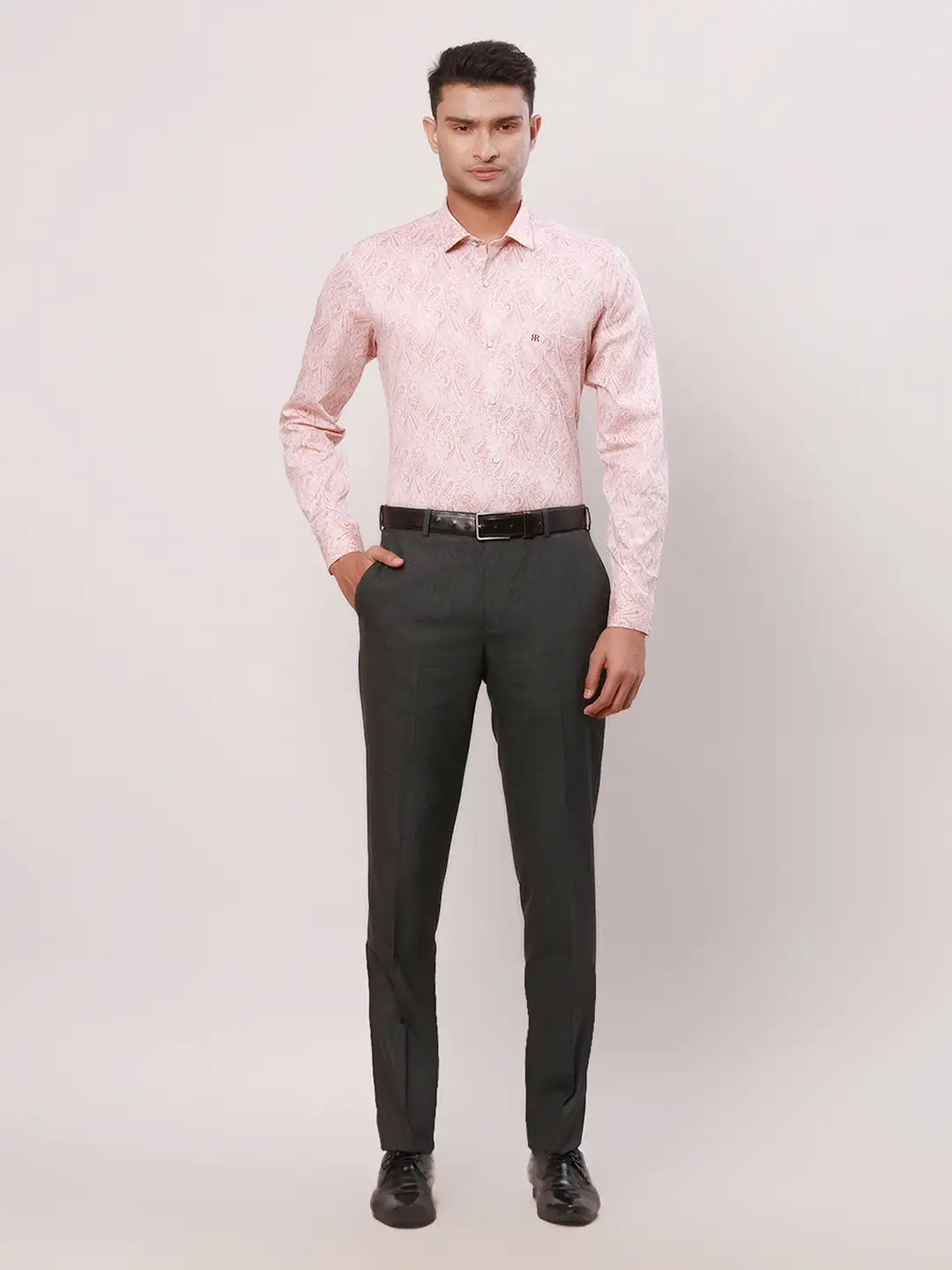 Raymond Men Red Stripe Regular Fit Cotton Blend Regular Collar Shirt