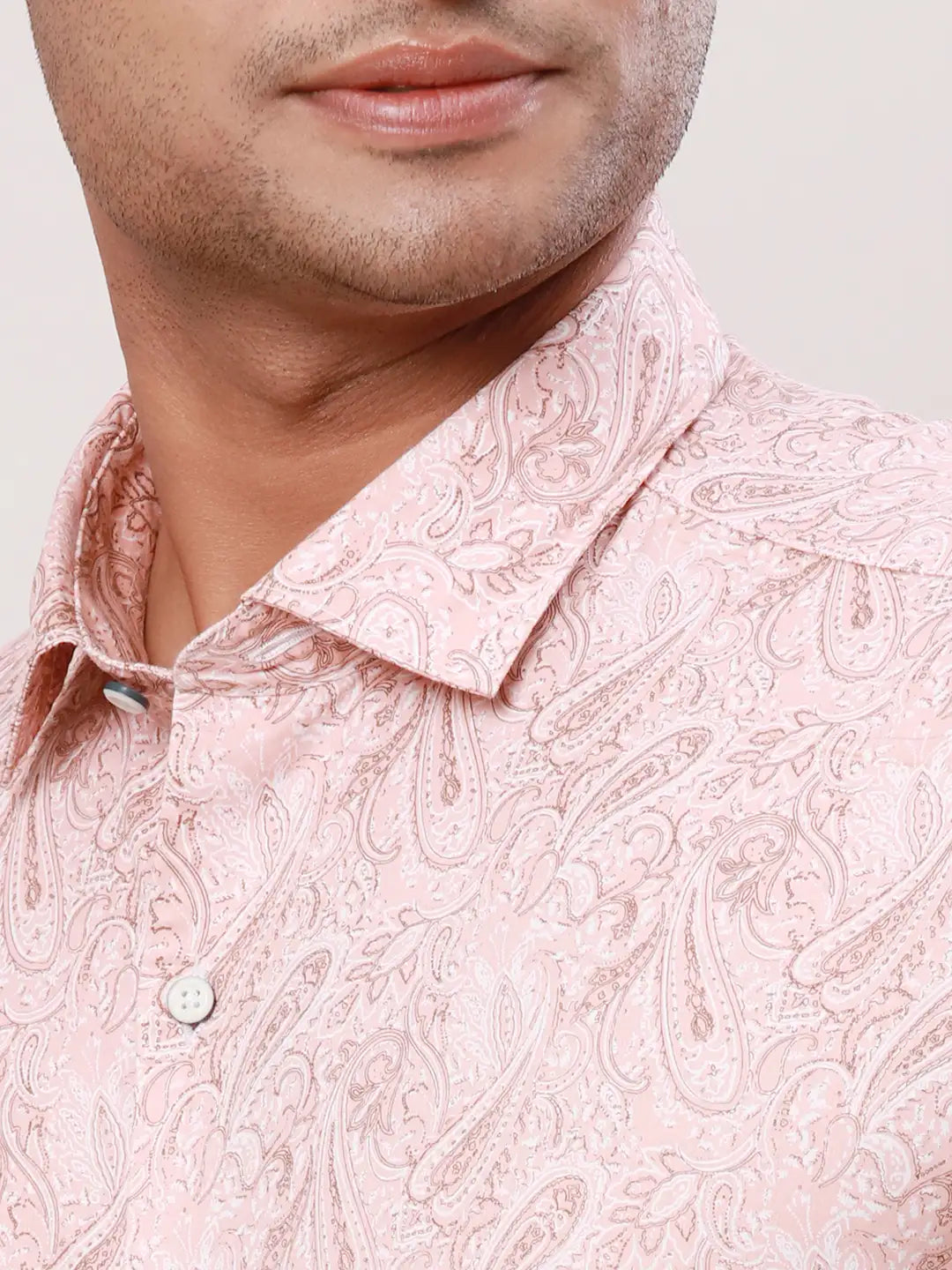 Raymond Men Red Stripe Regular Fit Cotton Blend Regular Collar Shirt