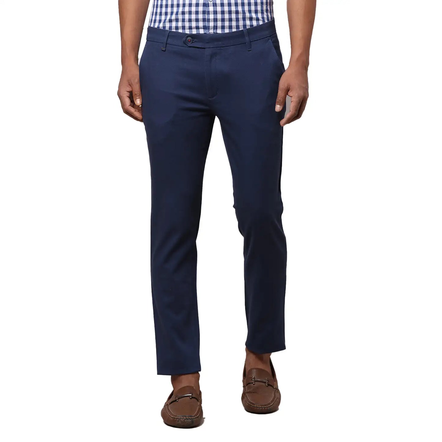 Men Black Contemporary Fit Solid Cotton Blend Trouser
