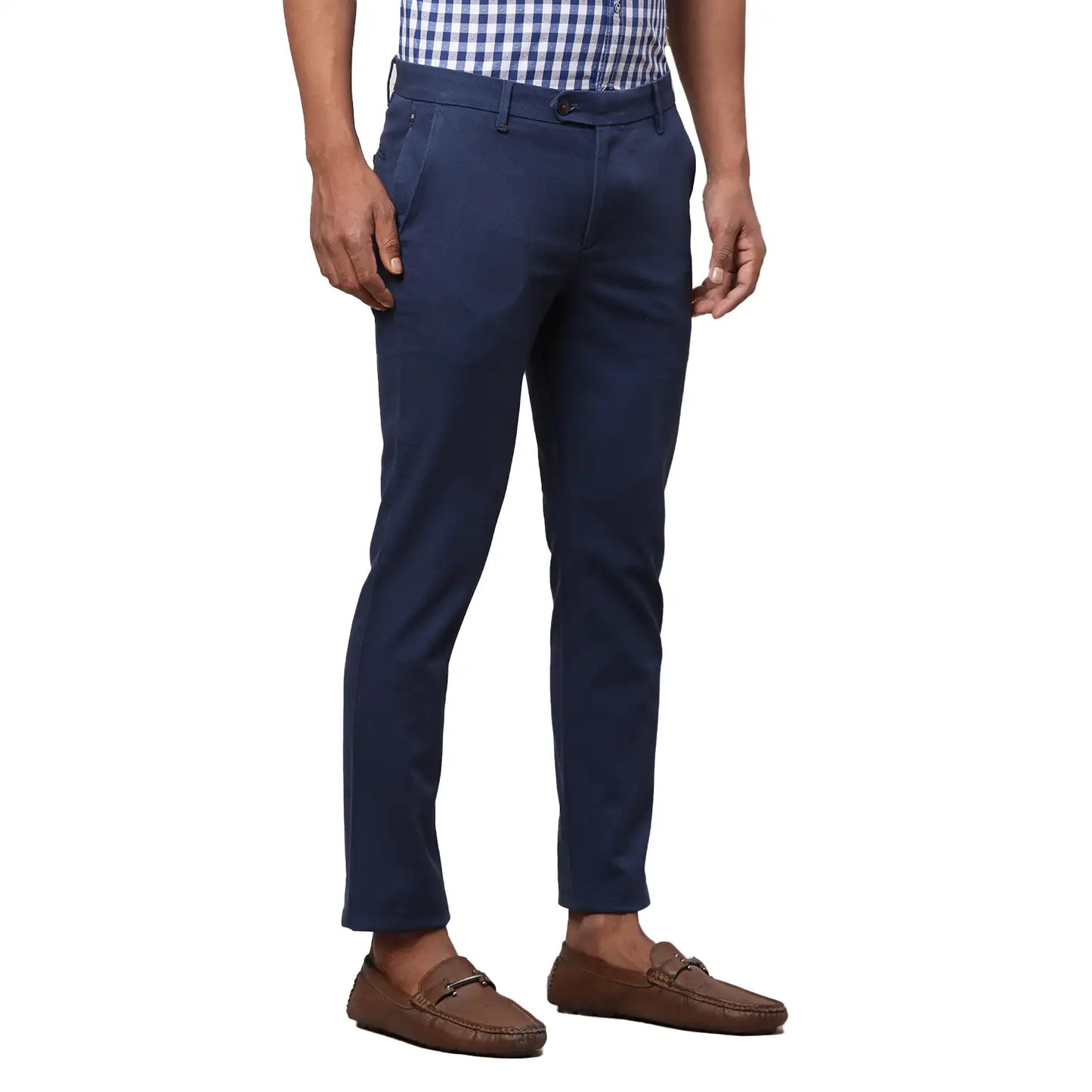 Men Black Contemporary Fit Solid Cotton Blend Trouser